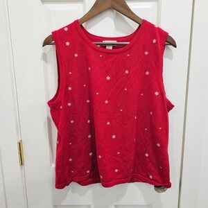 Christopher & Banks Women's Red Snowflake Sleeveless Sweater Knit Top XL